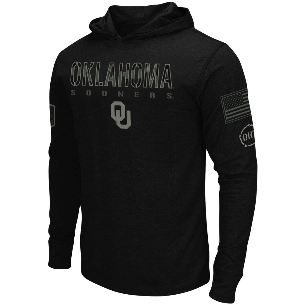 Men's Colosseum Black Oklahoma Sooners OHT Military Appreciation Hoodie Long Sleeve T-Shirt