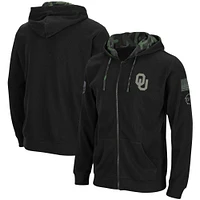 Men's Colosseum Black Oklahoma Sooners OHT Slim Fit Lightweight Waffle Full-Zip Hoodie