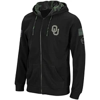 Men's Colosseum Black Oklahoma Sooners OHT Slim Fit Lightweight Waffle Full-Zip Hoodie