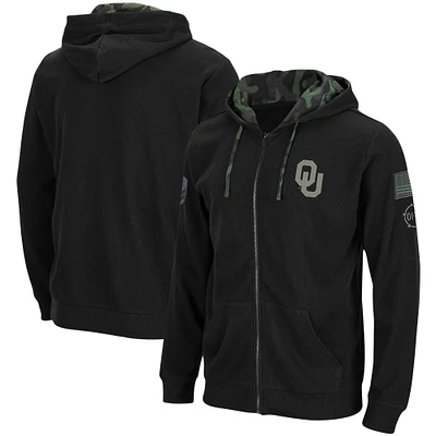 Sweat à capuche léger gaufré entièrement zippé Colosseum Black Oklahoma Sooners OHT pour hommes