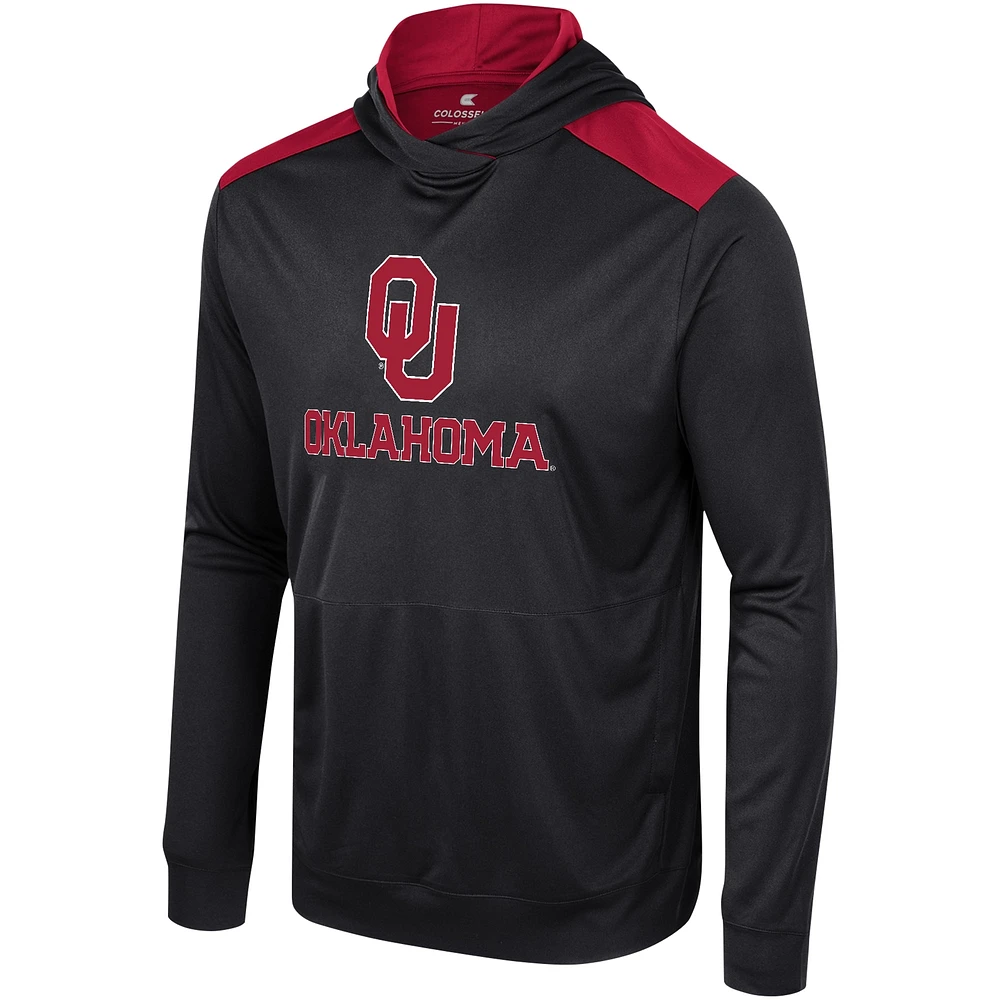 T-shirt à capuche manches longues Colosseum noir Oklahoma Sooners Warm Up pour hommes