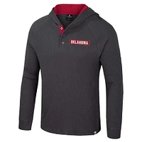 Men's Colosseum  Charcoal Oklahoma Sooners Dujour Ralgan Long Sleeve Henley Hoodie T-Shirt