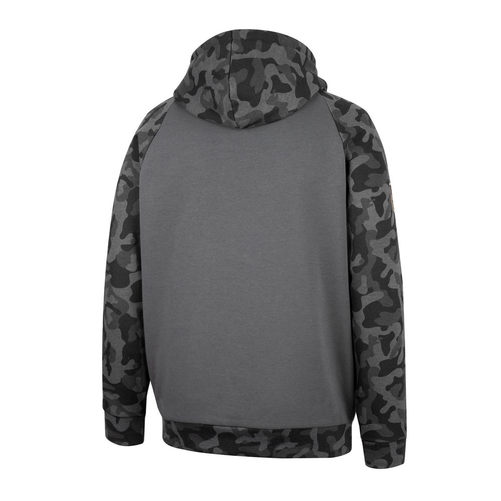 Men's Colosseum Charcoal Oklahoma Sooners OHT Military Appreciation Camo Stack Raglan Pullover Hoodie