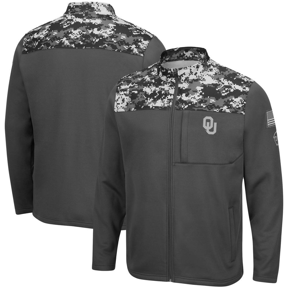 Men's Colosseum Charcoal Oklahoma Sooners OHT Military Appreciation Digi Camo Full-Zip Jacket