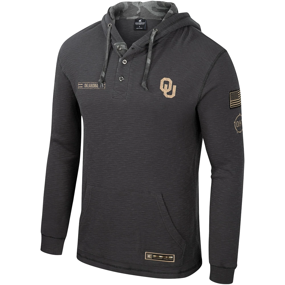 Sweat à capuche Henley pour hommes Colosseum Charcoal Oklahoma Sooners OHT Military Appreciation