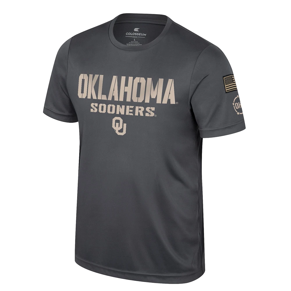 T-shirt d'appréciation militaire Colosseum Charcoal Oklahoma Sooners OHT pour hommes