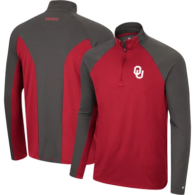 Men's Colosseum Crimson/Charcoal Oklahoma Sooners Two Yutes Raglan Quarter-Zip Windshirt