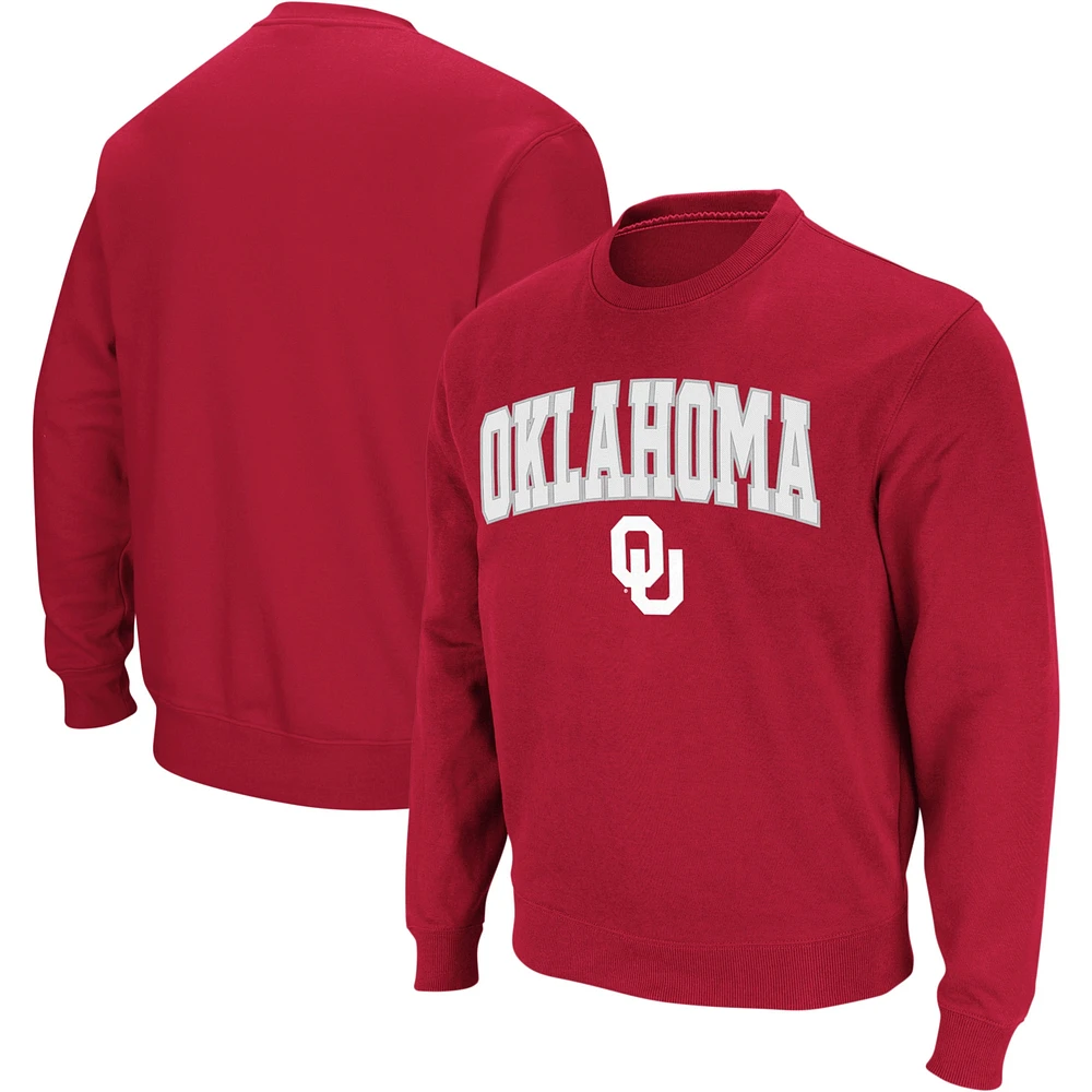 Men's Colosseum Crimson Oklahoma Sooners Arch & Logo Crew Neck Sweatshirt