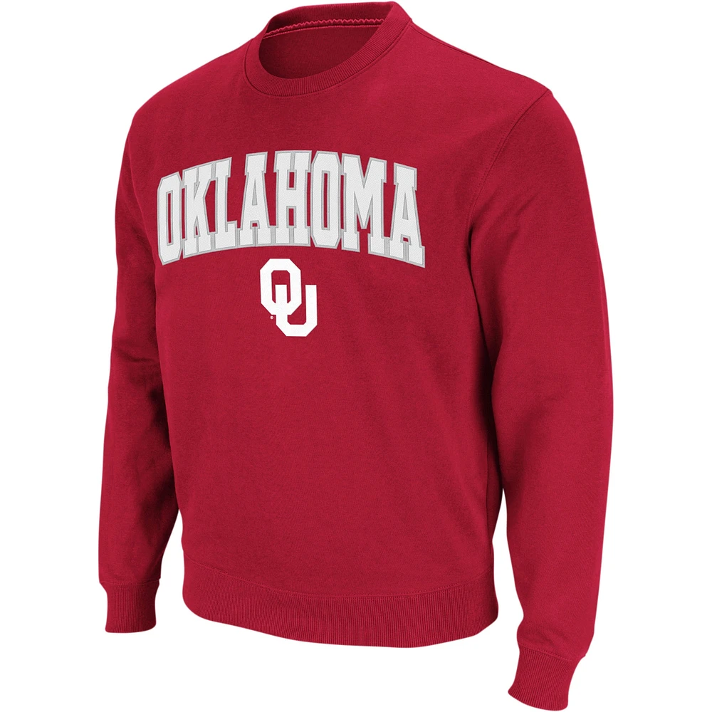 Men's Colosseum Crimson Oklahoma Sooners Arch & Logo Crew Neck Sweatshirt