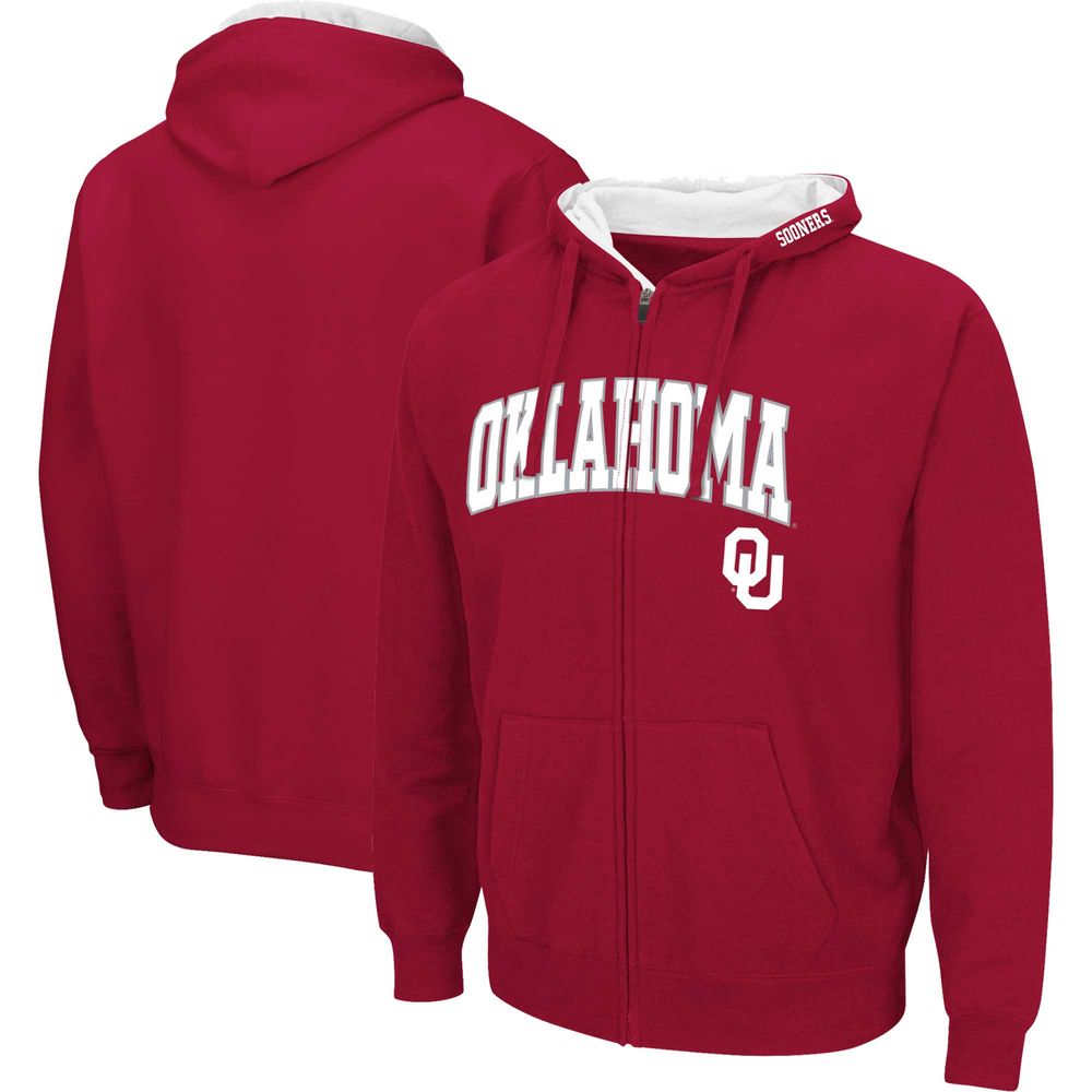 Men's Colosseum Crimson Oklahoma Sooners Arch & Team Logo 3.0 Full-Zip Hoodie