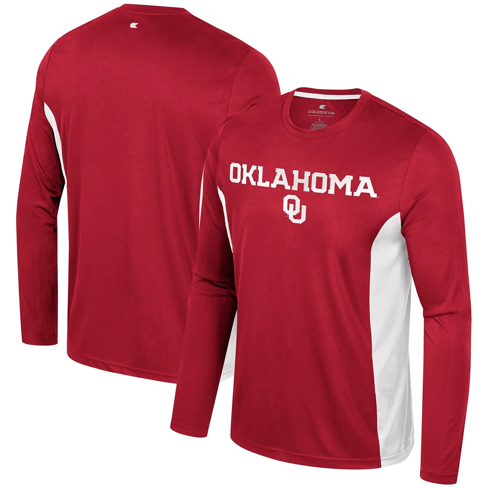 T-shirt d'échauffement à manches longues Colosseum Crimson Oklahoma Sooners pour hommes