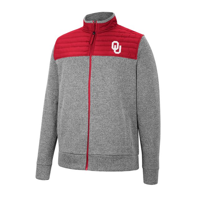 Colosseum Grey/Cardinal Oklahoma Sooners Putter Herringbone Veste à fermeture éclair pour homme