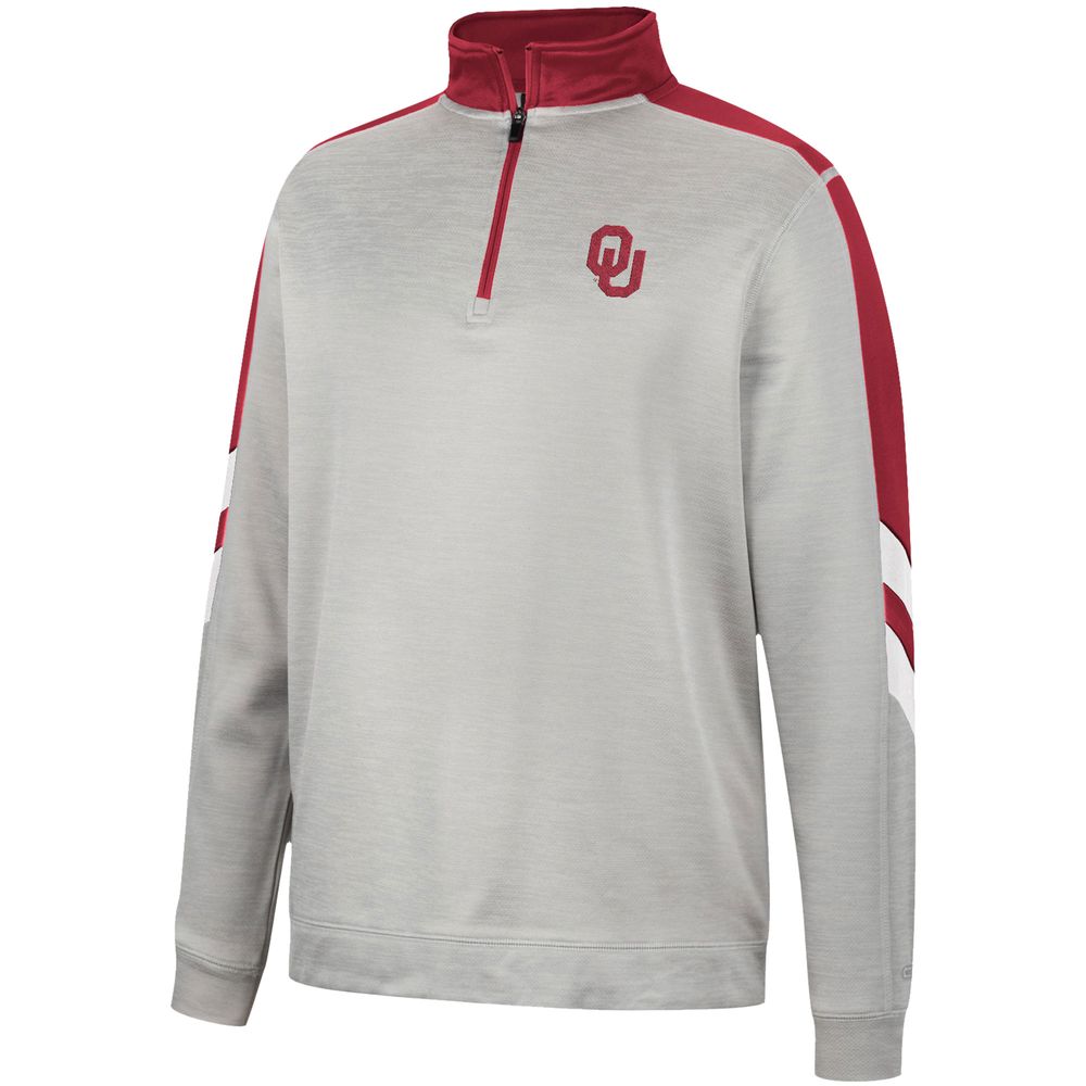 Men's Colosseum Gray/Crimson Oklahoma Sooners Bushwood Fleece Quarter-Zip Jacket