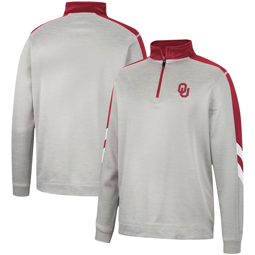 Men's Colosseum Gray/Crimson Oklahoma Sooners Bushwood Fleece Quarter-Zip Jacket