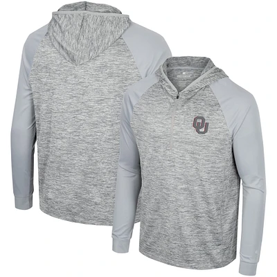 Men's Colosseum Gray Oklahoma Sooners Cybernetic Raglan Quarter-Zip Hooded Top