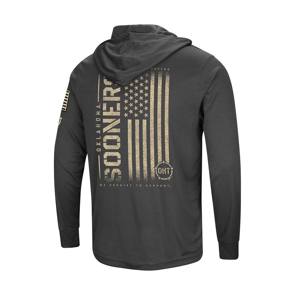 Colosseum Charcoal Oklahoma Sooners Team OHT Military Appreciation Hoodie T-shirt à manches longues pour homme