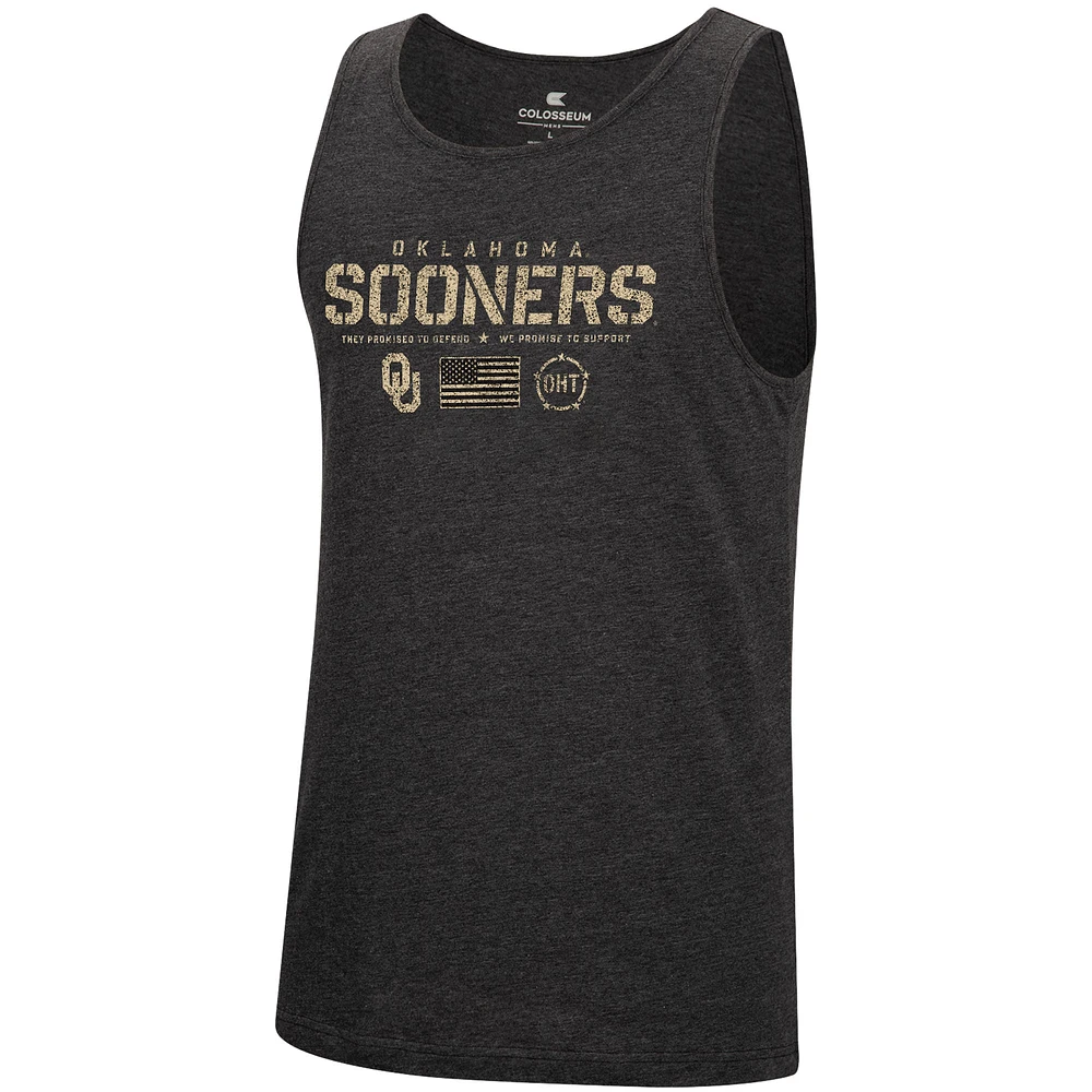 Débardeur Colosseum Heathered Black pour hommes Oklahoma Sooners Military Appreciation OHT Transport