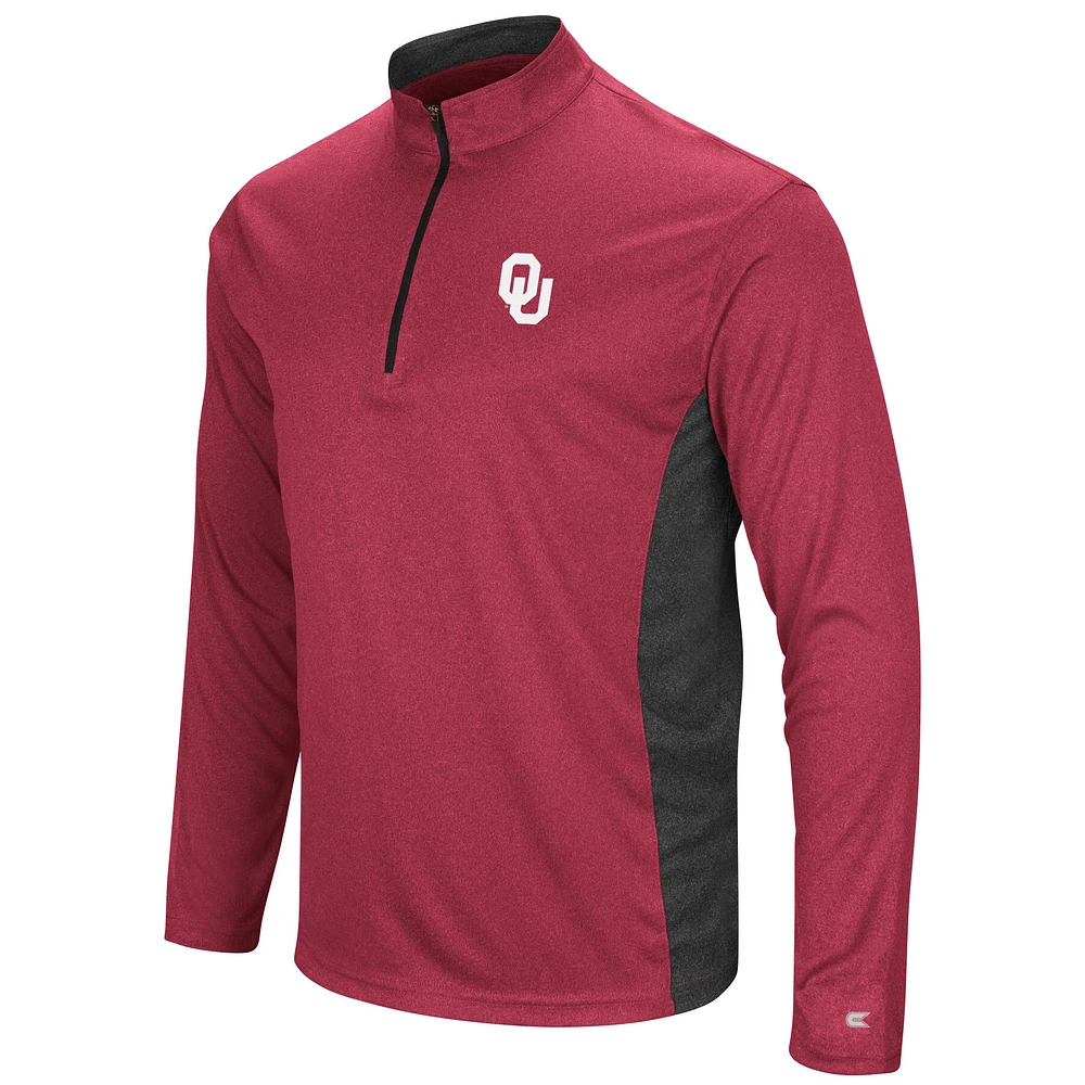 Men's Colosseum Heathered Crimson Oklahoma Sooners Audible Lightweight Windshirt Quarter-Zip Pullover