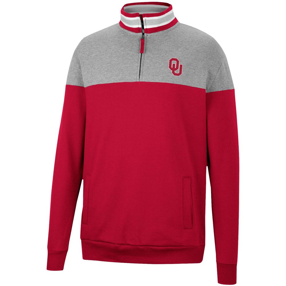 Men's Colosseum Heathered Gray/Cardinal Oklahoma Sooners Be the Ball Quarter-Zip Top