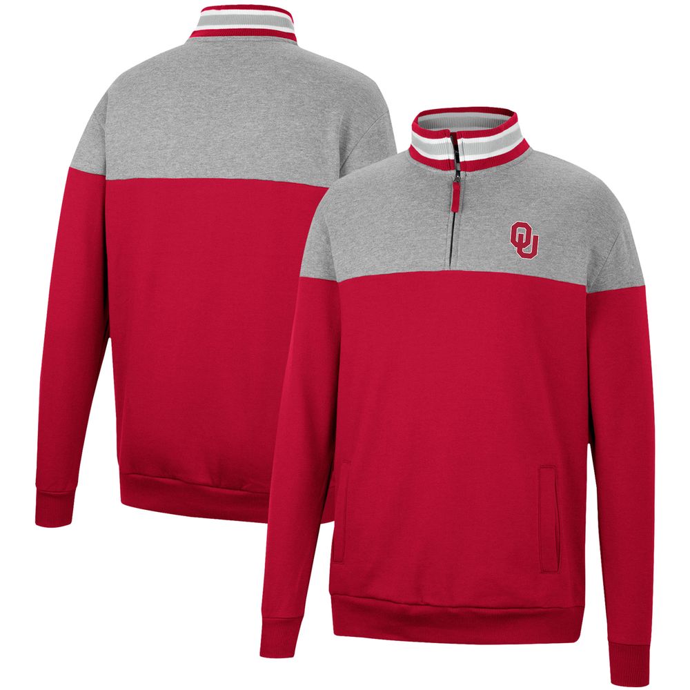 Men's Colosseum Heathered Gray/Cardinal Oklahoma Sooners Be the Ball Quarter-Zip Top