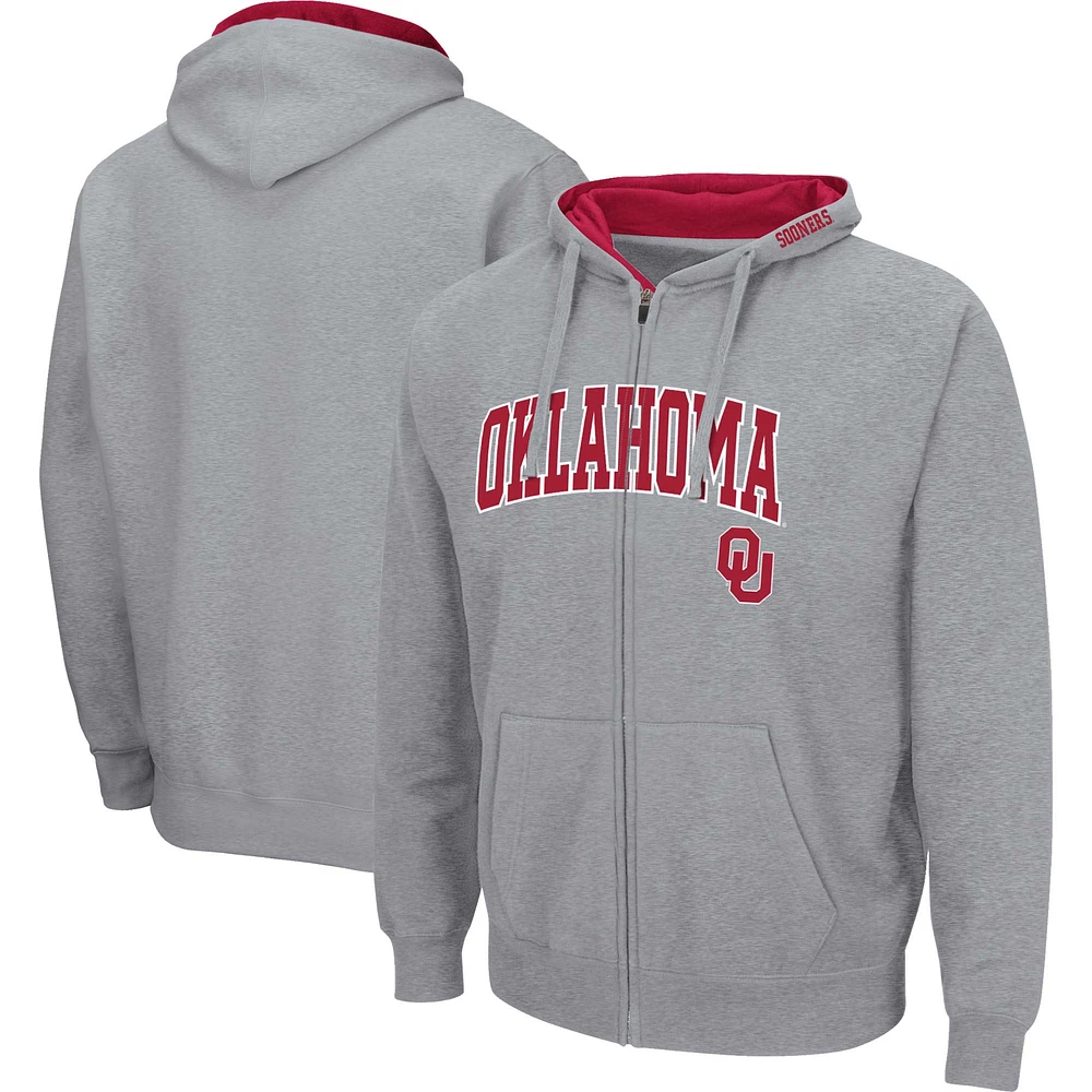 Men's Colosseum Heathered Gray Oklahoma Sooners Arch & Team Logo 3.0 Full-Zip Hoodie