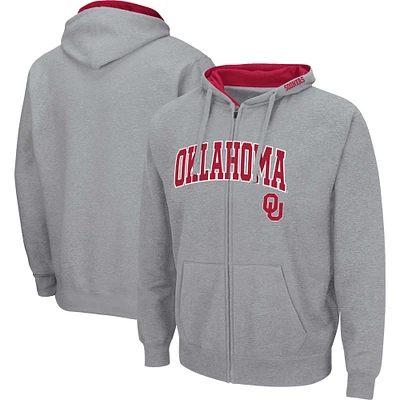 Sweat à capuche entièrement zippé Colosseum gris chiné Oklahoma Sooners Arch & Team Logo 3.0 pour homme