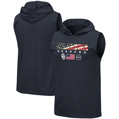 Men's Colosseum Navy Oklahoma Sooners OHT Military Appreciation Americana Hoodie Sleeveless T-Shirt