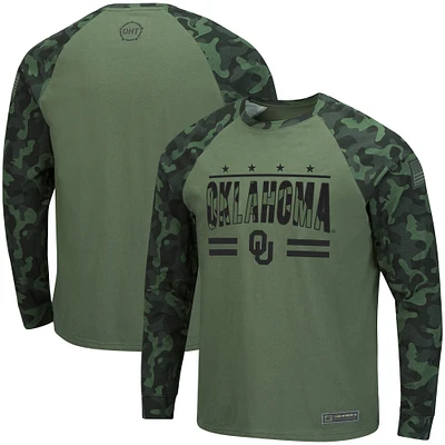 Men's Colosseum Olive/Camo Oklahoma Sooners OHT Military Appreciation Slim-Fit Raglan Long Sleeve T-Shirt