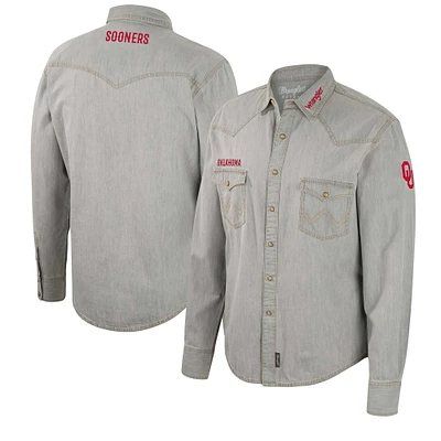 Men's Colosseum x Wrangler Gray Oklahoma Sooners Cowboy Cut Western Full-Snap Long Sleeve Shirt