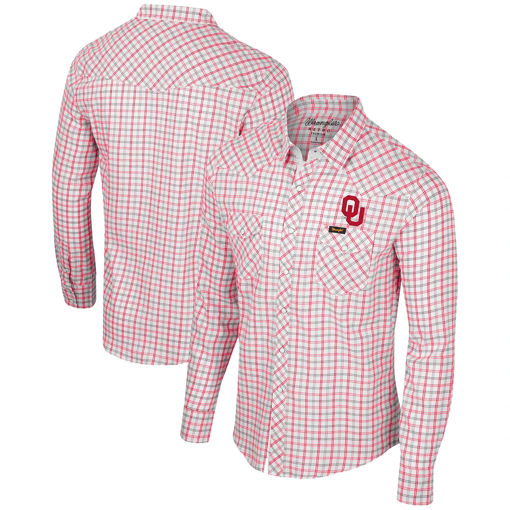 Chemise à manches longues et boutons-pression pour hommes Colosseum x Wrangler White Oklahoma Sooners carreaux avec fenêtre