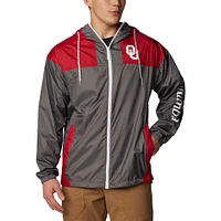 Veste à capuche coupe-vent entièrement zippée Columbia Charcoal Oklahoma Sooners Flash Challenger Omni-Shade pour hommes