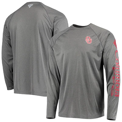 Men's Columbia Charcoal Oklahoma Sooners Terminal Tackle Omni-Shade Raglan Long Sleeve T-Shirt