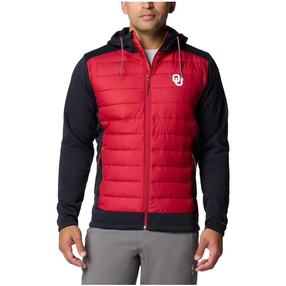 Veste à capuche hybride entièrement zippée Columbia Out-Shield pour homme, couleur cramoisie/noire, Oklahoma Sooners