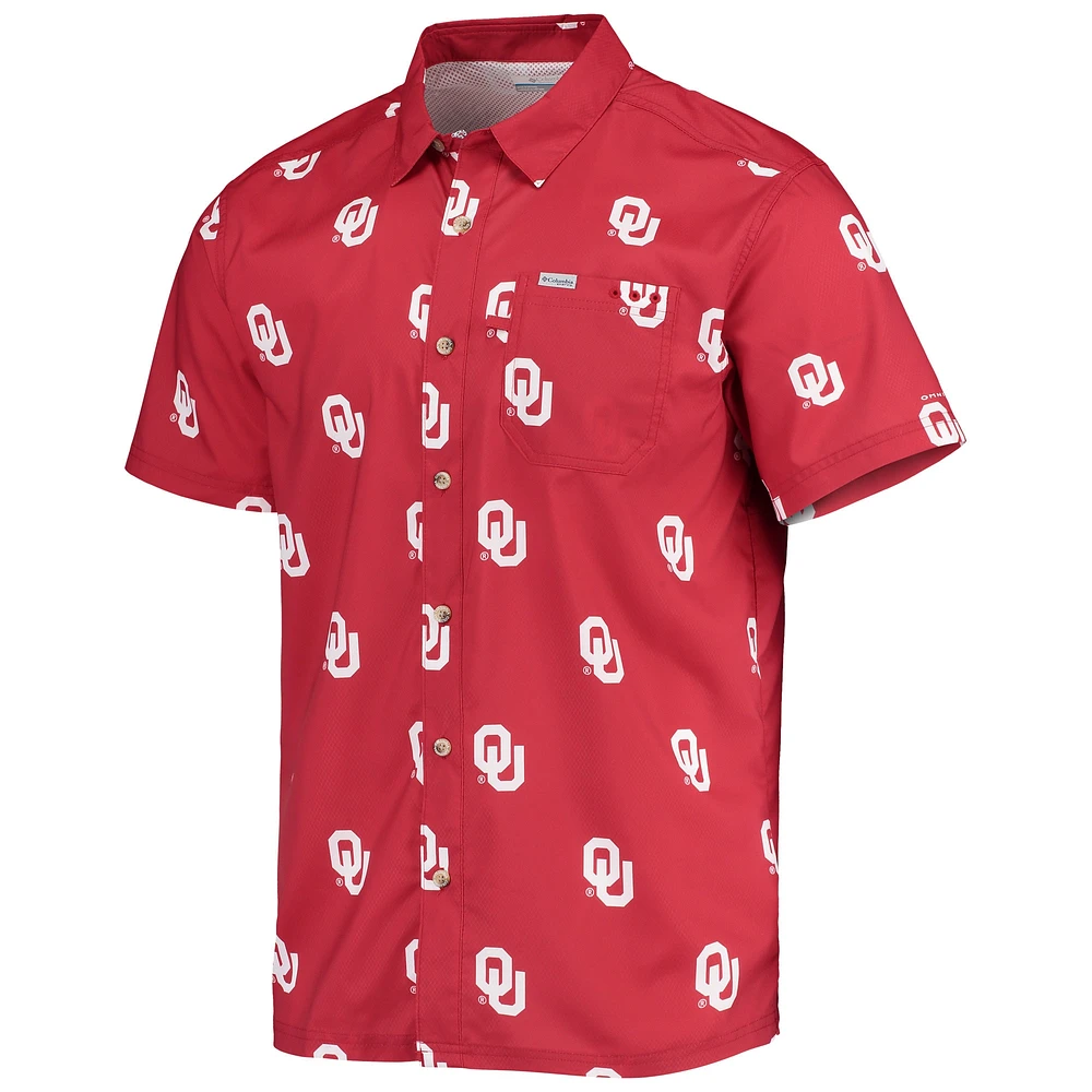 Men's Columbia Crimson Oklahoma Sooners Super Slack Tide Omni-Shade Button-Up Shirt