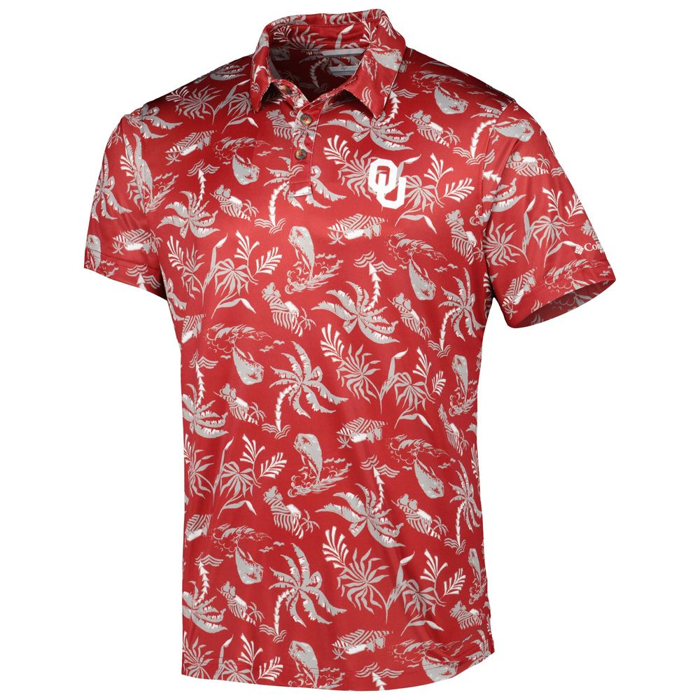 Men's Columbia Crimson Oklahoma Sooners Super Terminal Tackle Omni-Shade Polo