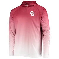 Men's Columbia PFG Crimson Oklahoma Sooners Terminal Tackle Omni-Shade UPF 50 Long Sleeve Hooded Top