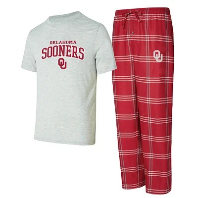 Ensemble de nuit pour homme Concepts Sport Crimson/Gray Oklahoma Sooners avec t-shirt et pantalon