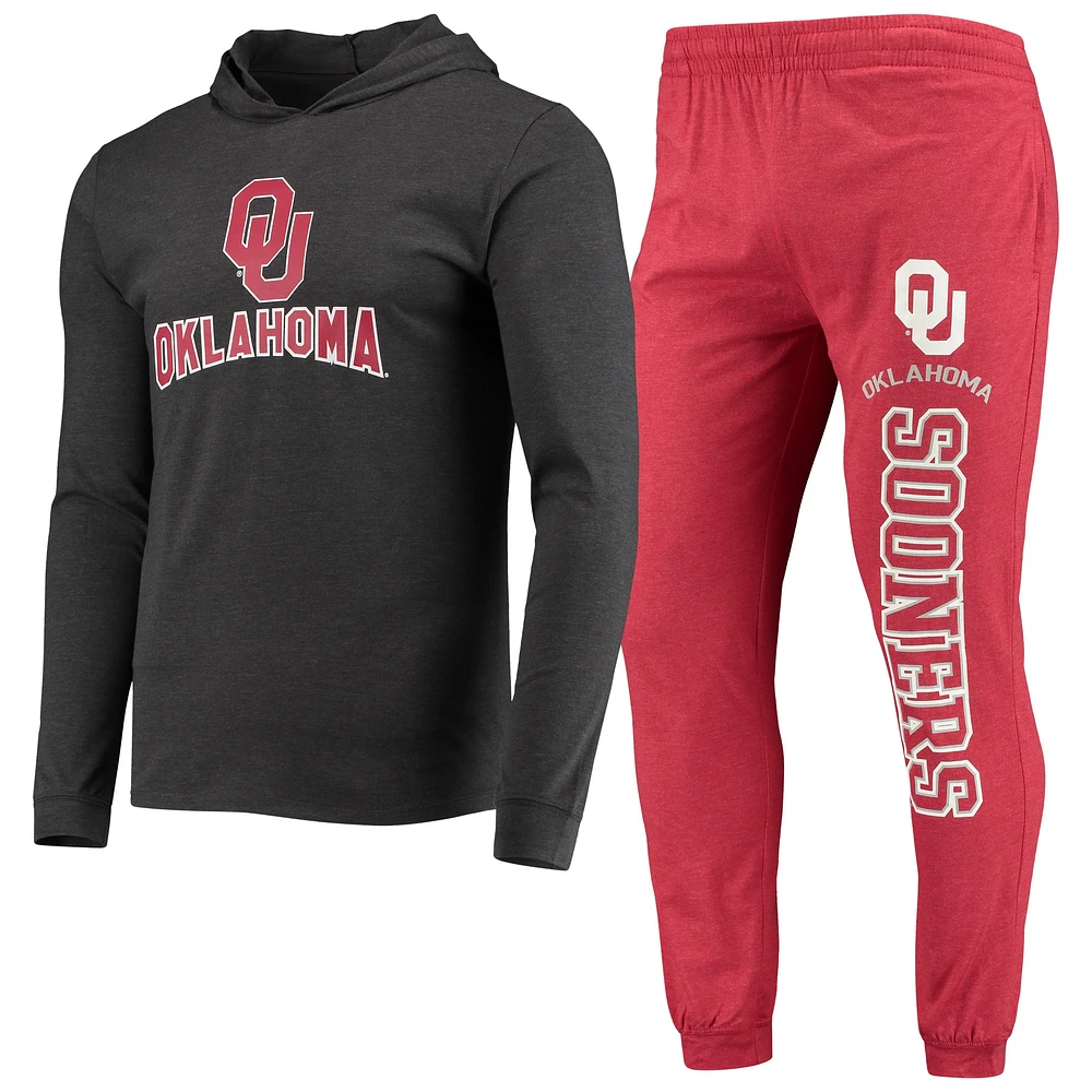 Concepts Sport pour hommes - Ensemble pyjama t-shirt à capuche et pantalon de jogging Oklahoma Sooners Meter Crimson/Heather Charcoal