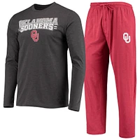 Men's Concepts Sport Crimson/Heathered Charcoal Oklahoma Sooners Meter Long Sleeve T-Shirt & Pants Sleep Set