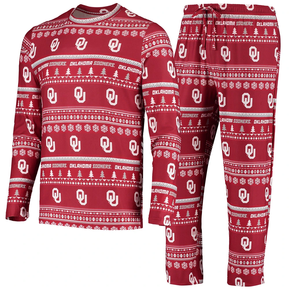 Concepts Sport Crimson Oklahoma Sooners Ugly Sweater Knit Haut à manches longues et pantalon pour homme