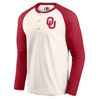 Men's Darius Rucker Collection by Fanatics Light Beige Oklahoma Sooners Raglan Henley Long Sleeve T-Shirt