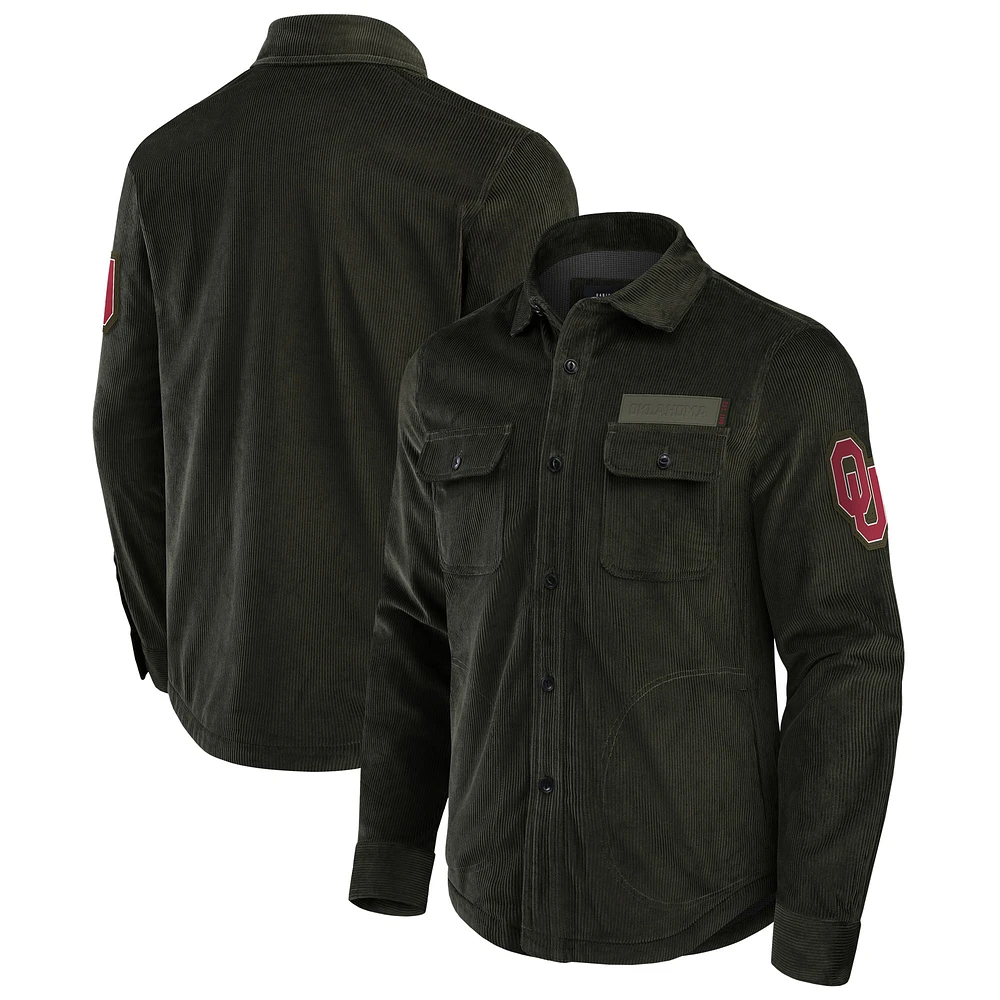 Men's Darius Rucker Collection by Fanatics Olive Oklahoma Sooners Corduroy Full-Button Shacket