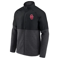 Veste durable raglan entièrement zippée pour hommes Fanatics noir/anthracite chiné Oklahoma Sooners