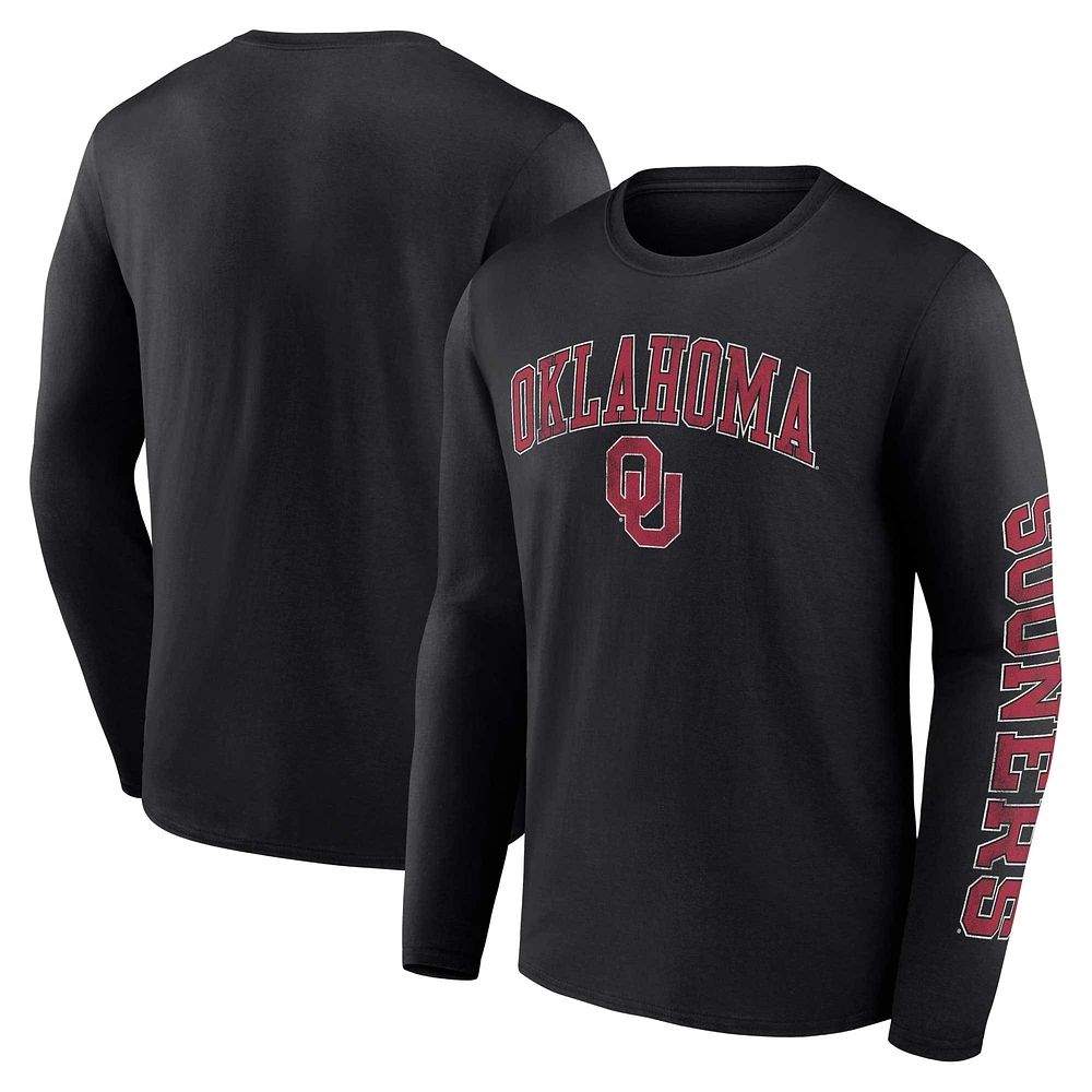 Men's Fanatics Black Oklahoma Sooners Distressed Arch Over Logo Long Sleeve T-Shirt