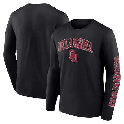 T-shirt à manches longues noir Fanatics pour hommes Oklahoma Sooners en détresse avec logo