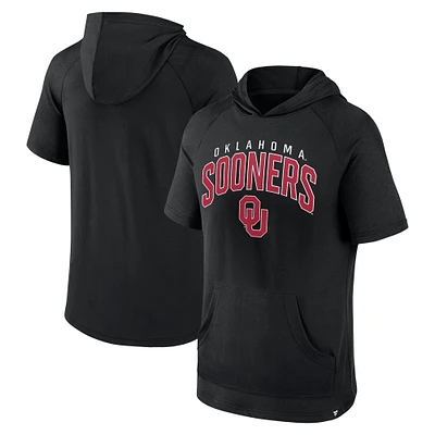 T-shirt à capuche noir manches courtes raglan Fanatics pour hommes Oklahoma Sooners Double Arch