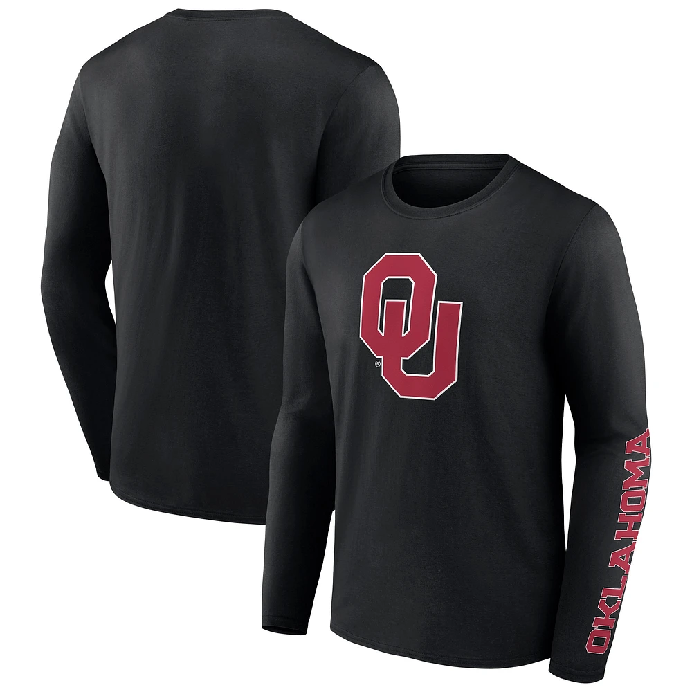 T-shirt noir à manches longues Fanatics pour hommes Oklahoma Sooners Double Time 2-Hit