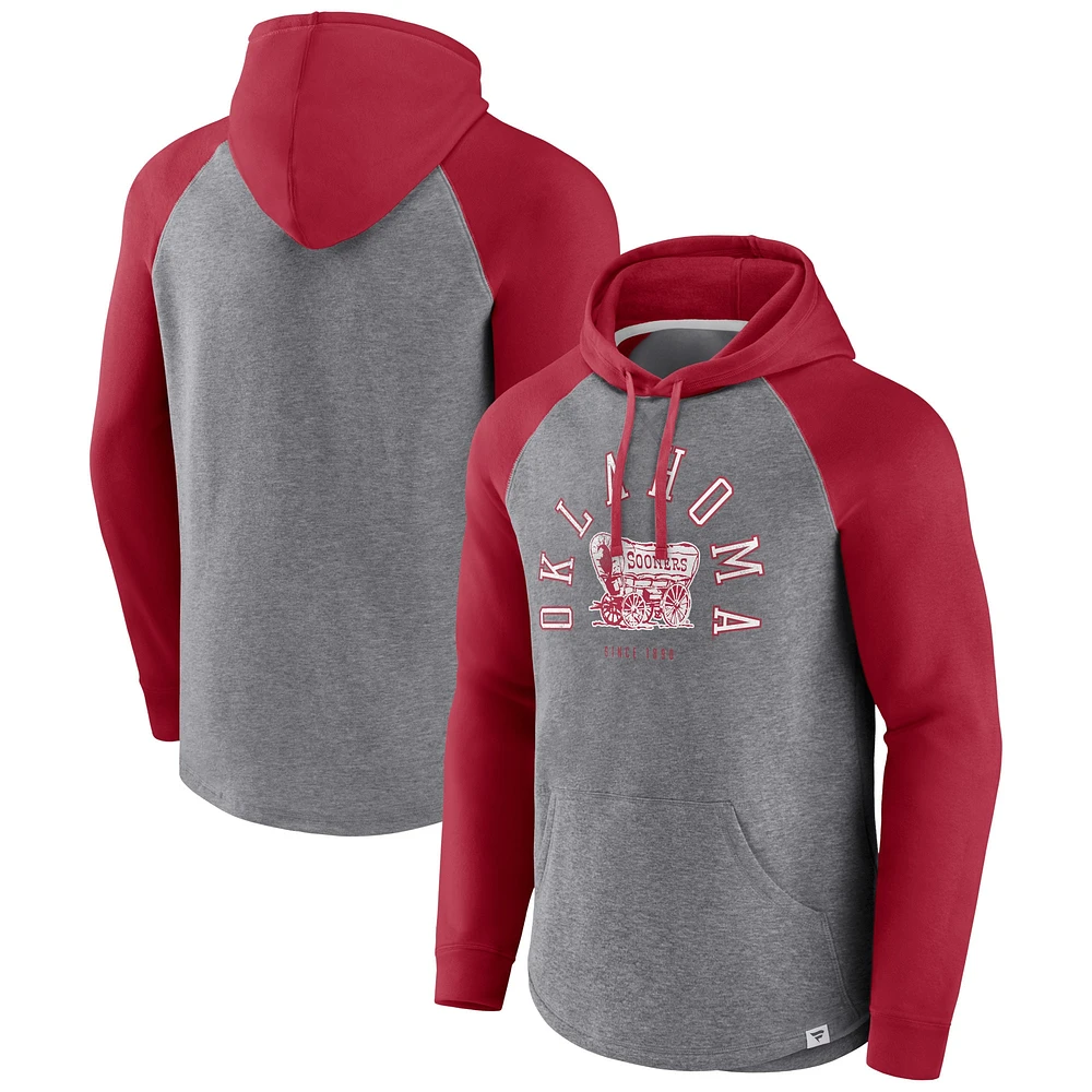 Sweat à capuche raglan pour hommes Fanatics Crimson/Heather Grey Oklahoma Sooners Wrap Up