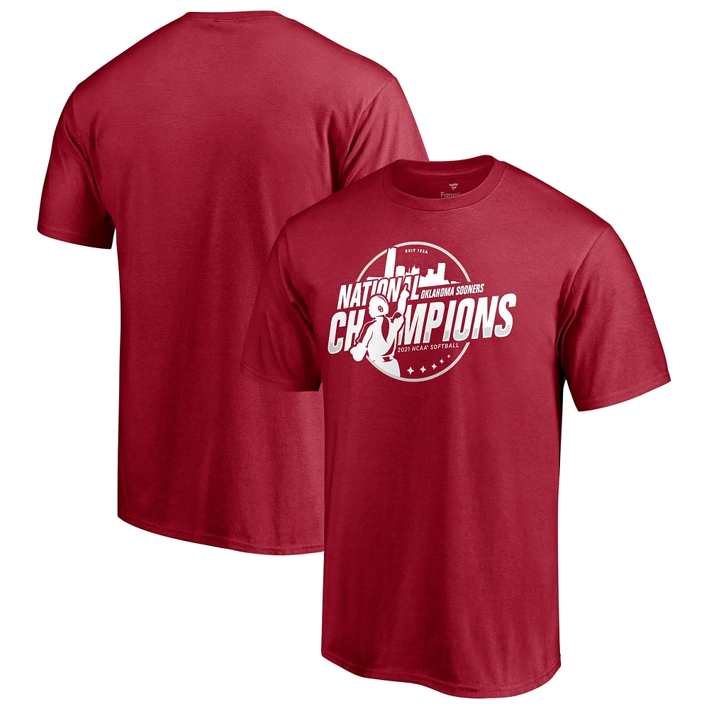 Men's Fanatics Crimson Oklahoma Sooners 2021 NCAA Softball Women's College World Series Champions Steal T-Shirt