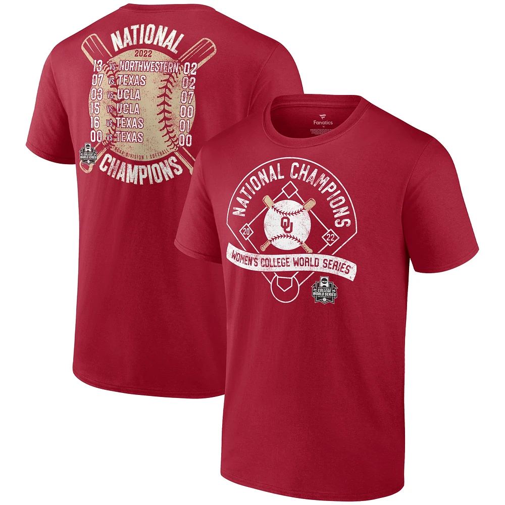 T-shirt à glissière pour hommes Fanatics Crimson Oklahoma Sooners 2022 NCAA Softball Women's College World Series Champions